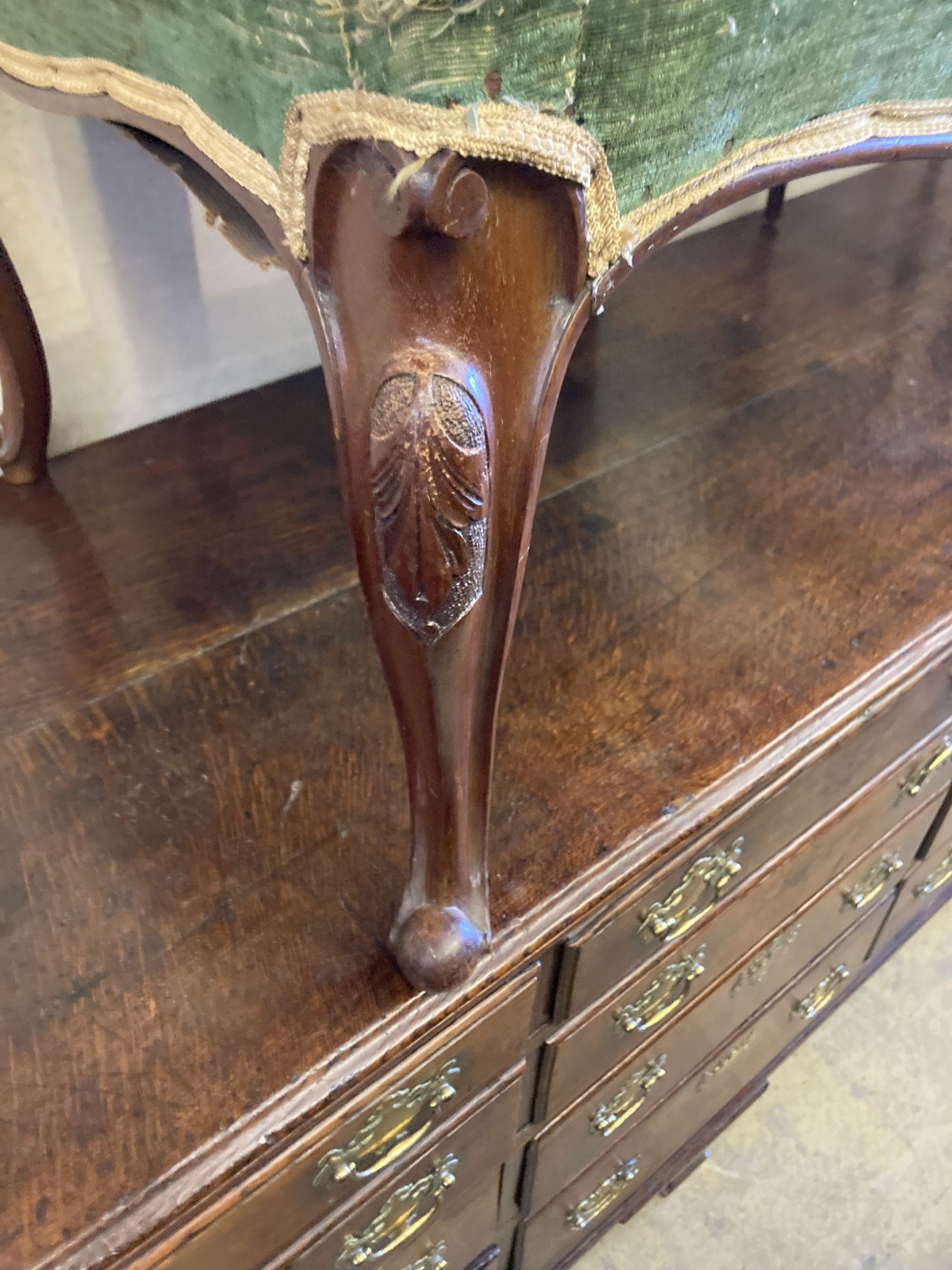 A Victorian walnut dressing stool with tapestry seat, width 66cm, depth 60cm, height 48cm